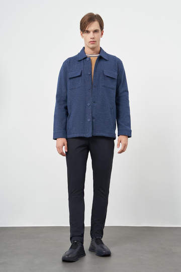 Lacivert Örme Polo Yaka Jakarlı Desen Yırtmaçsız Astarsız Slim Fit Classic Mont 1007245161