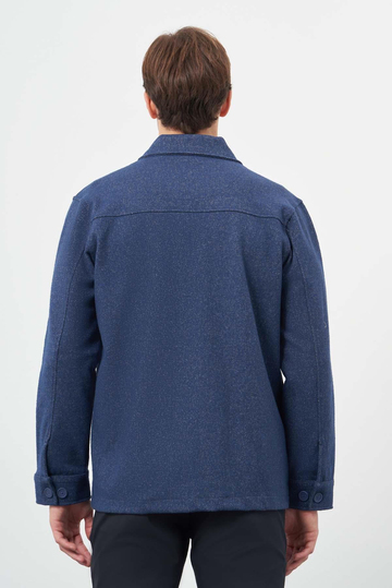 Lacivert Örme Polo Yaka Jakarlı Desen Yırtmaçsız Astarsız Slim Fit Classic Mont 1007245161