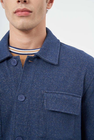 Lacivert Örme Polo Yaka Jakarlı Desen Yırtmaçsız Astarsız Slim Fit Classic Mont 1007245161