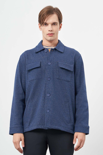 Lacivert Örme Polo Yaka Jakarlı Desen Yırtmaçsız Astarsız Slim Fit Classic Mont 1007245161