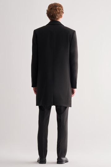 Siyah Berberi Yaka Tam Astar Classic Comfort Fit Esnek Kaşe Palto 1005255152