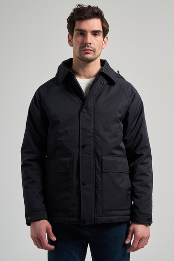 Siyah Bez Ayağı Polo Yaka Düz Tam Astar Standart Fit Casual Mont 1007245165_001