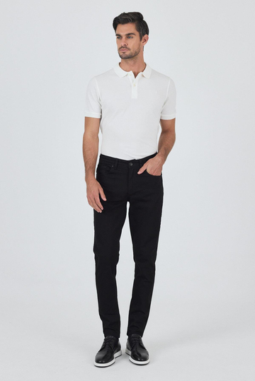 Siyah Gabardin 5 Cep Düz Paça Casual Slim Fit Pamuklu Denim Pantolon 1023250158