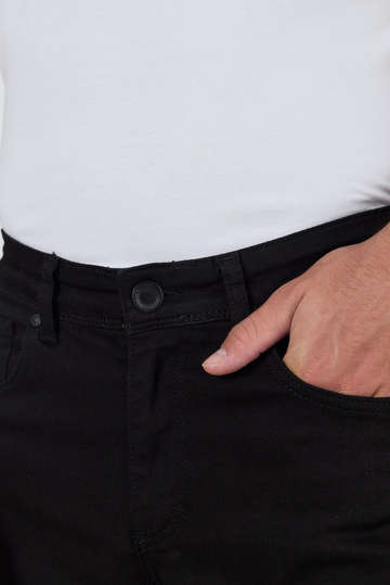 Siyah Gabardin 5 Cep Düz Paça Casual Slim Fit Pamuklu Denim Pantolon