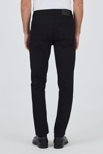 Siyah Gabardin 5 Cep Düz Paça Casual Slim Fit Pamuklu Denim Pantolon