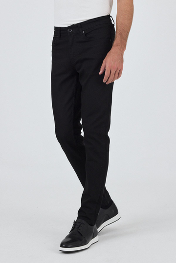 Siyah Gabardin 5 Cep Düz Paça Casual Slim Fit Pamuklu Denim Pantolon 1023250158