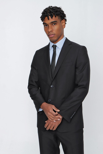 Siyah Gabardin Mono Yaka 4 Drop Comfort Fit Rahat Kesim Basic Takım Elbise 1001240009