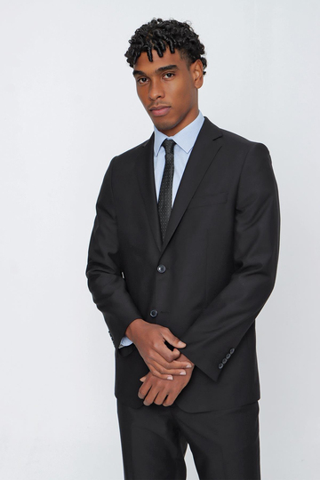 Siyah Gabardin Mono Yaka 4 Drop Comfort Fit Rahat Kesim Basic Takım Elbise 1001245009