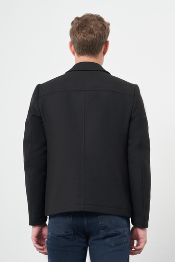 Siyah Kaşe Bebe Yaka Düz Yırtmaçsız Tam Astar Slim Fit Classic Mont 1007245121