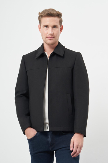 Siyah Kaşe Bebe Yaka Düz Yırtmaçsız Tam Astar Slim Fit Classic Mont 1007245121