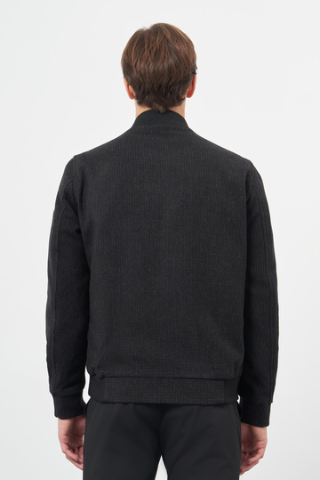 Siyah Kaşe Kolej Yaka Kendinden Desenli Yırtmaçsız Tam Astar Comfort Fit Classic Mont 1007245162