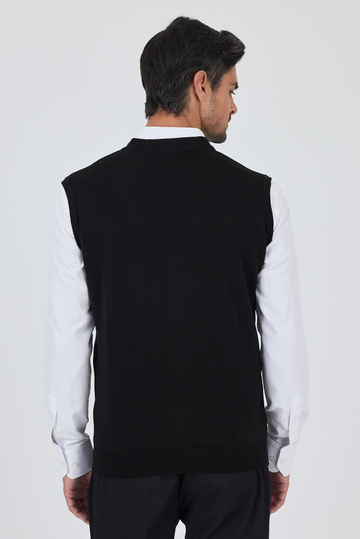 Siyah Örme Cepsiz V Yaka Yelek Triko 1012245164