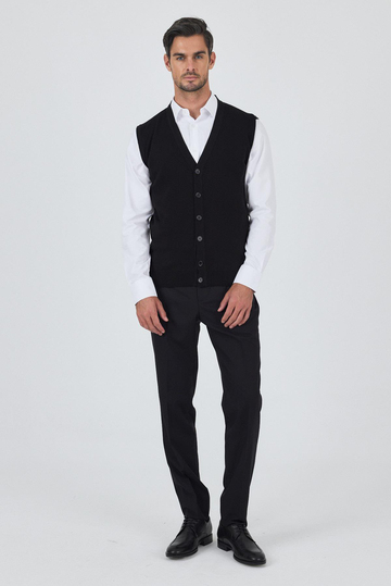 Siyah Örme Cepsiz V Yaka Yelek Triko 1012245164