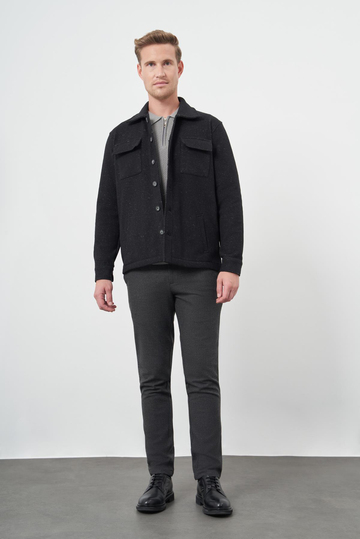 Siyah Örme Polo Yaka Jakarlı Desen Yırtmaçsız Astarsız Slim Fit Classic Mont 1007245160