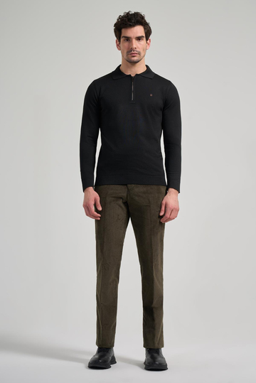 Siyah Polo Yaka Düz Casual Pamuklu Slim Fit Triko 1012245250