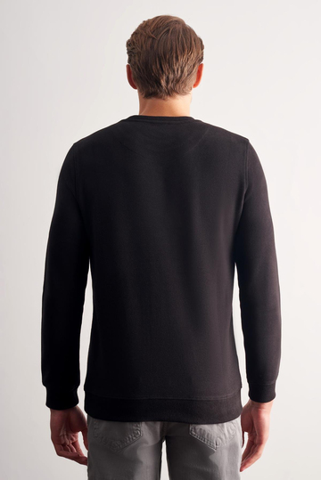 Siyah Uzun Kol Bisiklet Yaka Düz Pamuklu Comfort Fit Sweatshirt 1013255150