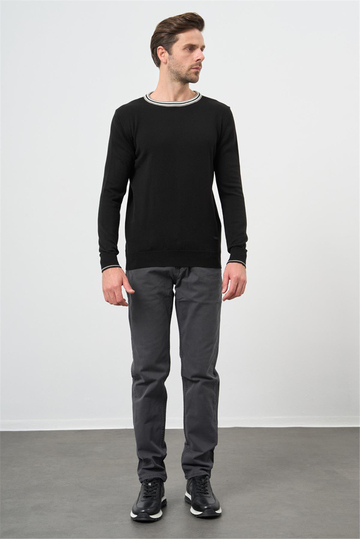 Siyah Uzun Kol Düz Örme Bisiklet Yaka Classic Slim Fit Triko 1012245108