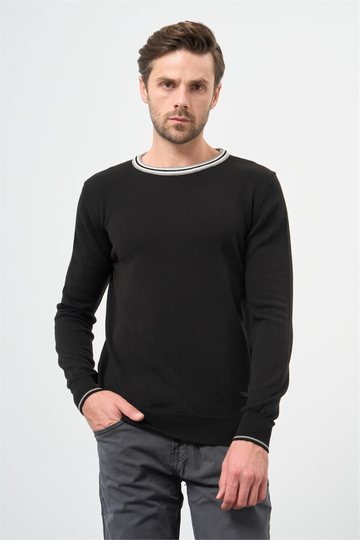 Siyah Uzun Kol Düz Örme Bisiklet Yaka Classic Slim Fit Triko 1012245108