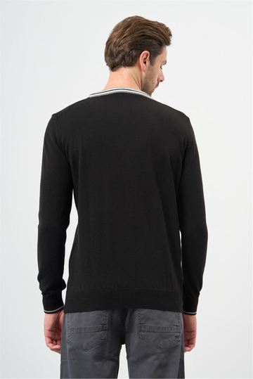 Siyah Uzun Kol Düz Örme Bisiklet Yaka Classic Slim Fit Triko 1012245108