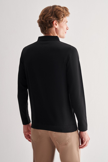 Siyah Uzun Kol Fermuarlı Yaka Cepsiz  Slim Fit  Triko 1012255150