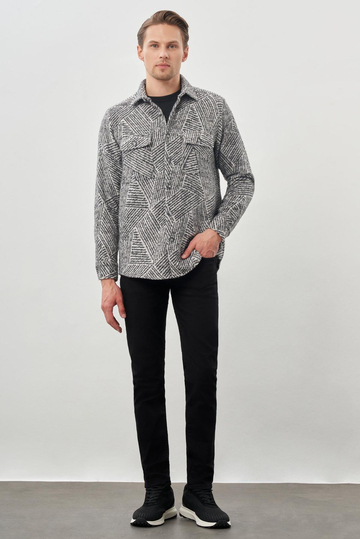 Siyah Uzun Kol Kendinden Gabardin Kapaklı Cep Pamuklu Classic Comfort Fit Gömlek 1004245167