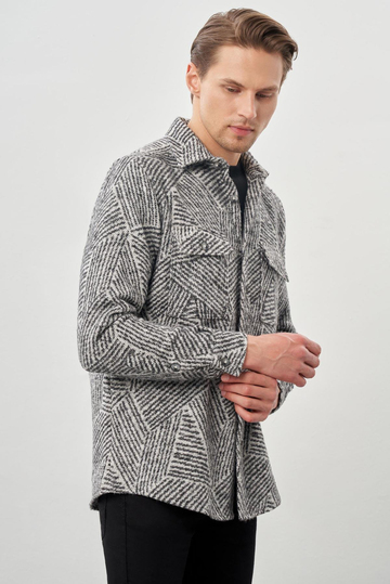 Siyah Uzun Kol Kendinden Gabardin Kapaklı Cep Pamuklu Classic Comfort Fit Gömlek 1004245167