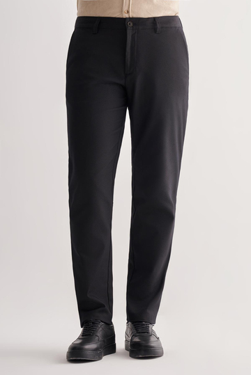 Siyah Yan Cep Düz Paça Pamuklu Comfort Fit Chino Casual Pantolon 1003255166