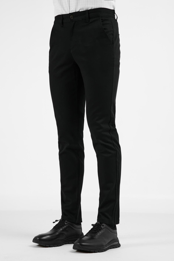 Siyah Yan Cep Düz Paça Pamuklu Slim Fit Chino Casual Pantolon 1003255155
