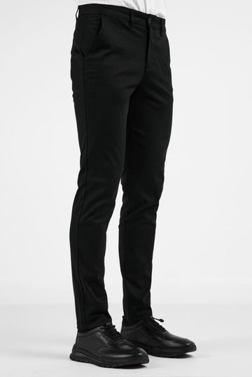 Siyah Yan Cep Düz Paça Pamuklu Slim Fit Chino Casual Pantolon 1003255155