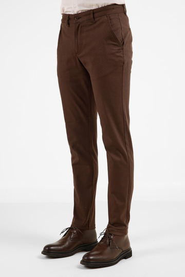 Sütlü Kahverengi Yan Cep Düz Paça Pamuklu Slim Fit Chino Casual Pantolon 1003255155