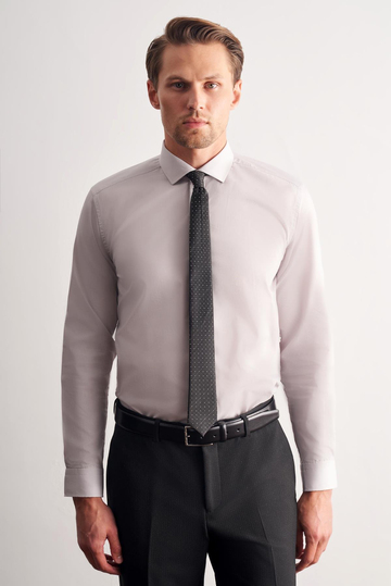 Taş Rengi Yarım İtalyan Yaka Uzun Kol Easy To Iron Slim Fit Pamuklu Gömlek 1004255301