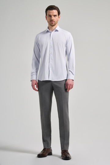 Uzun Kol Çizgili Desen Bez Ayağı İtalyan Yaka Cepsiz Esnek Classic Slim Fit Gömlek 1004250201