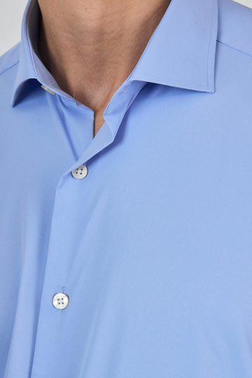 Uzun Kol Düz Bez Ayağı Sert Yaka Cepsiz Pamuklu Classic Slim Fit Gömlek 1004250160