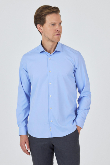 Uzun Kol Düz Bez Ayağı Sert Yaka Cepsiz Pamuklu Classic Slim Fit Gömlek 1004250160