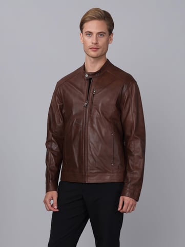Basics&More Erkek Kestane Deri Ceket - S5