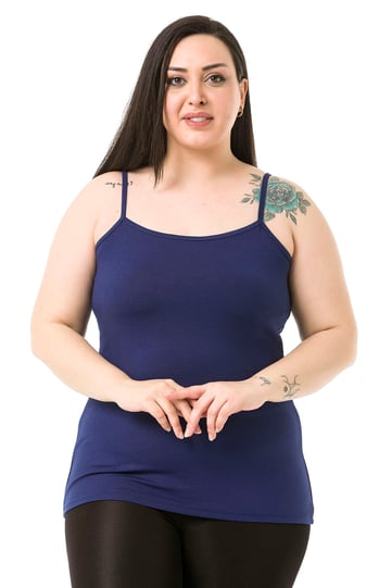 Büyük Beden İp Askılı Viskon Lacivert Body
