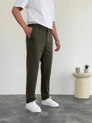 Haki Yeşil  Boyfriend Klasik Kumaş Pantolon