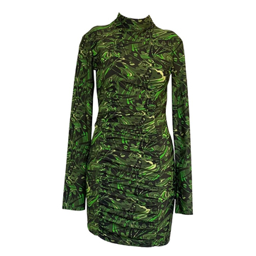 Rhodochrosite Yeşil Büzgü Detaylı Midi Elbise - XS/S