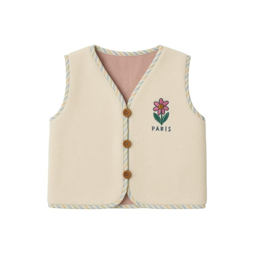 Kiraz Kids Petit Paris Çiçek Nakış Detaylı Peluş Yelek Krem