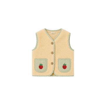 Kiraz Kids Çilek Nakışlı Teddy Yelek Butter Yellow