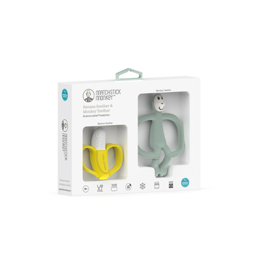Matchstick Monkey Banana & Monkey Silikon Diş Kaşıyıcı Hediye Seti Mint Yeşili