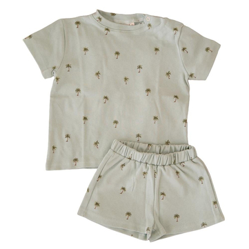 Kiraz Kids %100 Pamuklu Palmiye Desenli Şortlu Takım