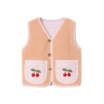 Kiraz Kids Kiraz Nakışlı Teddy Yelek Pembe