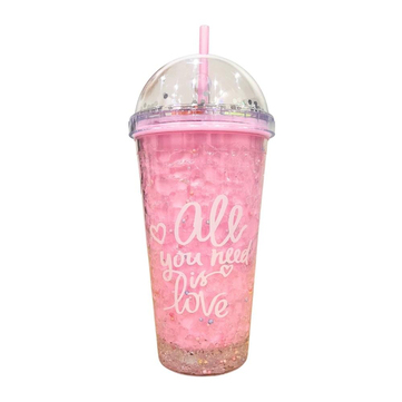 Etoilee Iced All You Need Is Love Powder Pink Işıklı Simli Pipetli Suluk