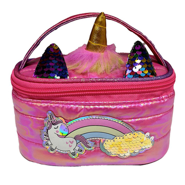 Girabrilla Puffer Unicorn Makyaj Çantası Koyu Pembe