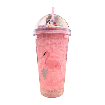 Etoilee Iced Flamingo Pink Işıklı Simli Pipetli Suluk