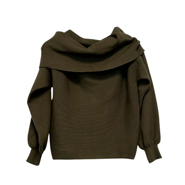 Zara Knit Haki Kayık Yaka Kazak - L