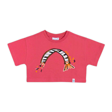 Beetle Beez Pembe Oversize Crop Tişört Piano Fish