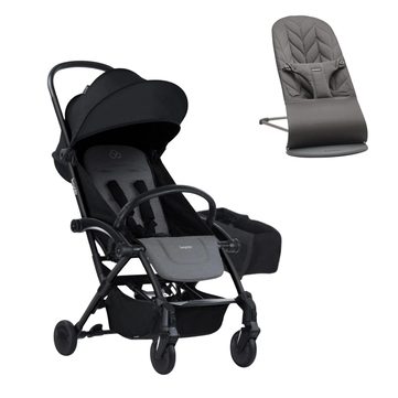 Bumprider Connect³ Bebek Arabası Black-Grey Melange- Yan Düzenleyici Çanta & BabyBjörn Bliss Ana Kucağı Petal Woven Anthracite