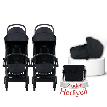 Bumprider Connect³ İkiz Bebek Arabası ve Portbebe Seti – Black | Yan Bakım Çantası Hediyeli